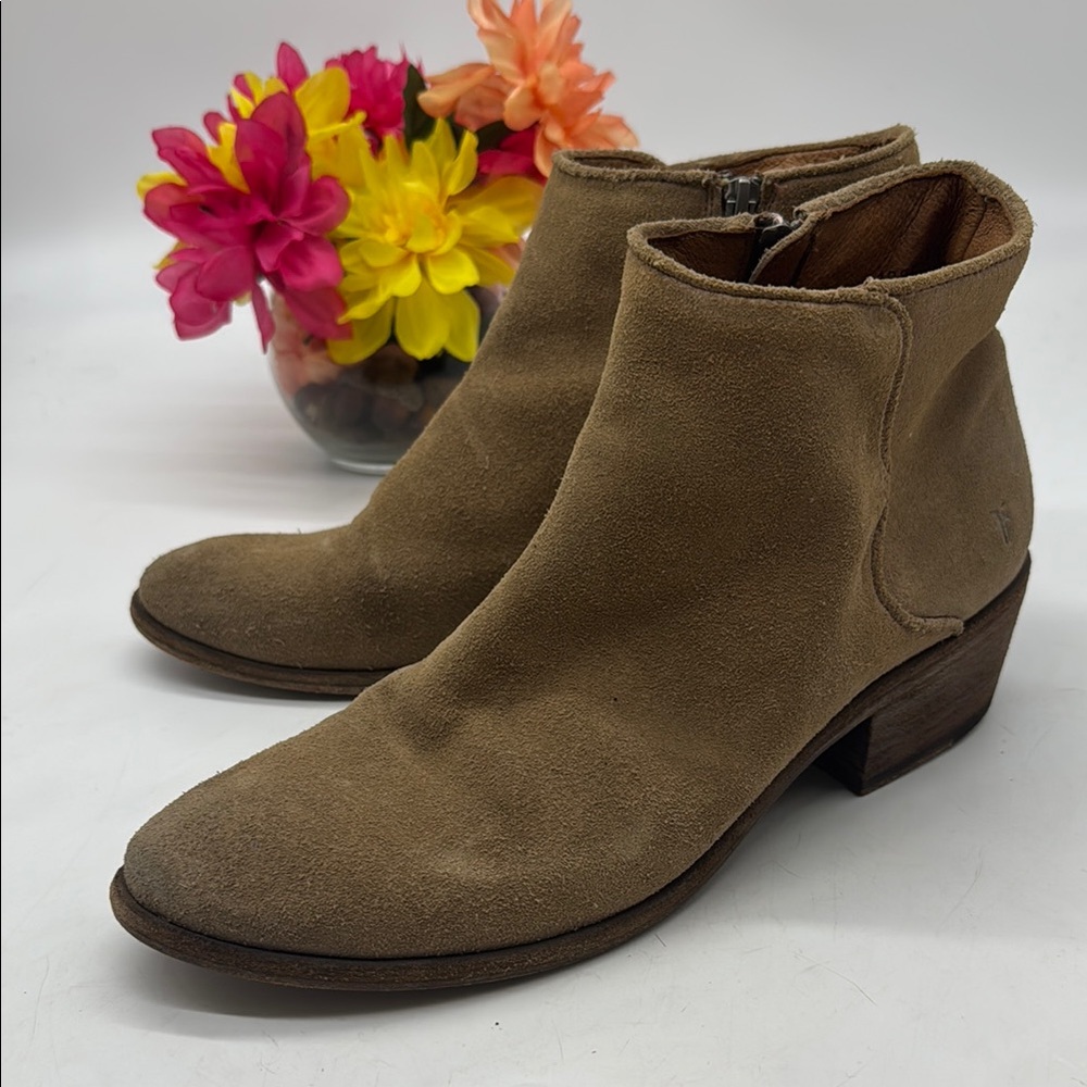 Frye Taupe Suede Ankle Booties